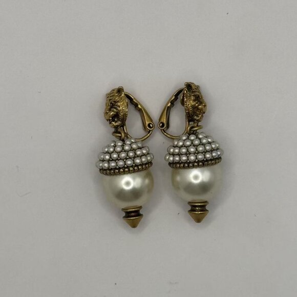 Gucci Pre-Owned Feline Tiger Head Embellished Big Faux Pearl Clip On Earrings - Picture 5 of 5